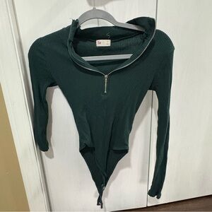 Green Ribbed Zip-Up bodysuit